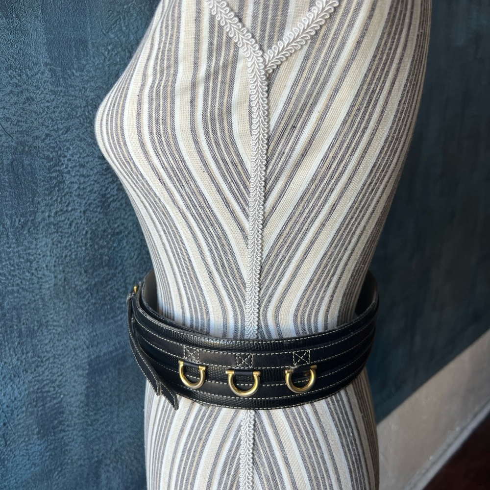 Lancel Black Belt Python Embossed With Leather Tr… - image 1